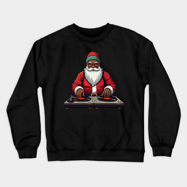 DJ Santa, African American Santa, Black Santa Crewneck Sweatshirt by UrbanLifeApparel