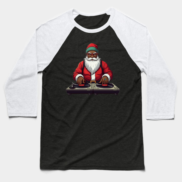 DJ Santa, African American Santa, Black Santa Baseball T-Shirt by UrbanLifeApparel