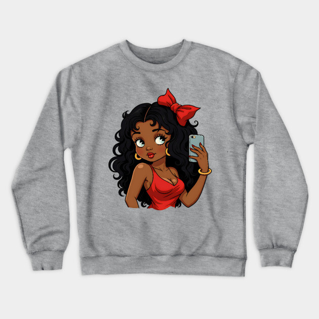 Black Betty Boop Modern Hair Crewneck Sweatshirt by UrbanLifeApparel