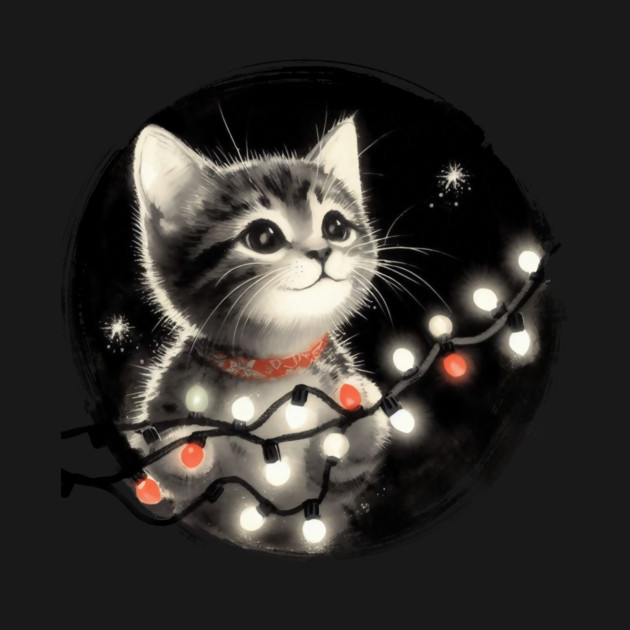 A kitten and Christmas Lights by CreativeSage