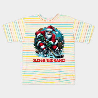 Santa Playing Ice Hockey Kids T-Shirt