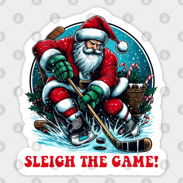 Santa Playing Ice Hockey Sticker by JessArty