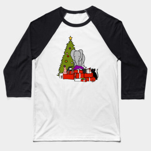 Classic Christmas Tree and Cute Animals Baseball T-Shirt