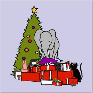 Classic Christmas Tree and Cute Animals Posters and Art