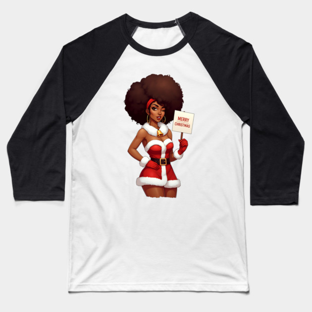 Afro Santa Babe, Black Woman Santa Baseball T-Shirt by UrbanLifeApparel