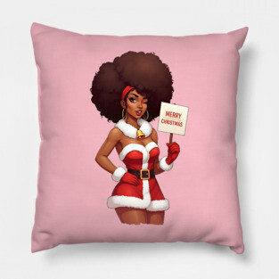 Afro Santa Babe, Black Woman Santa Pillow