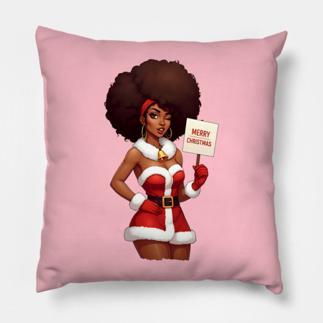 Afro Santa Babe, Black Woman Santa Pillow by UrbanLifeApparel
