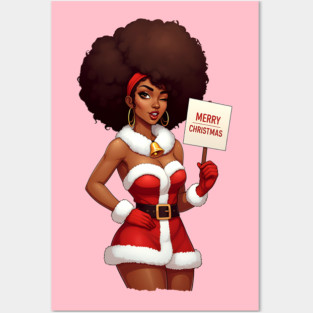 Afro Santa Babe, Black Woman Santa Posters and Art