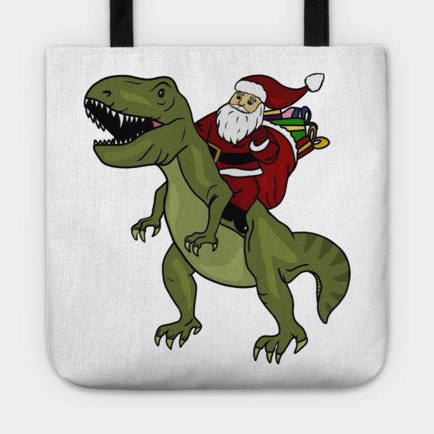 Dinosaur Christmas Gift Xmas T Rex Santa Funny Tote by logiamerch