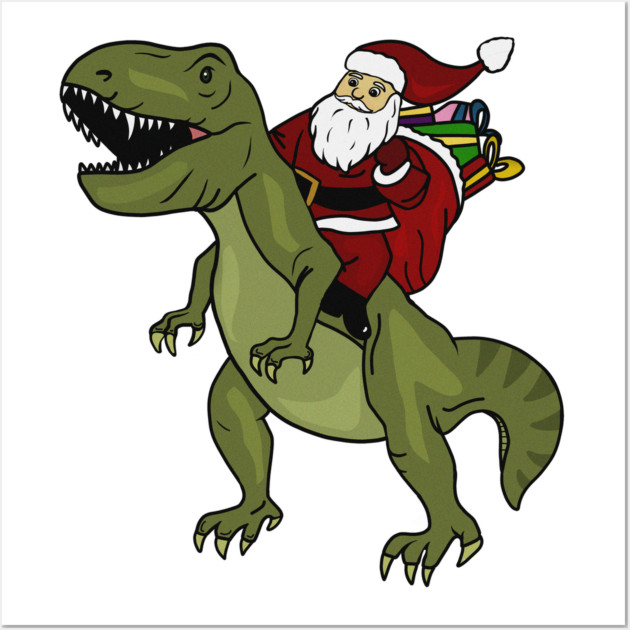 Dinosaur Christmas Gift Xmas T Rex Santa Funny Wall Art by logiamerch