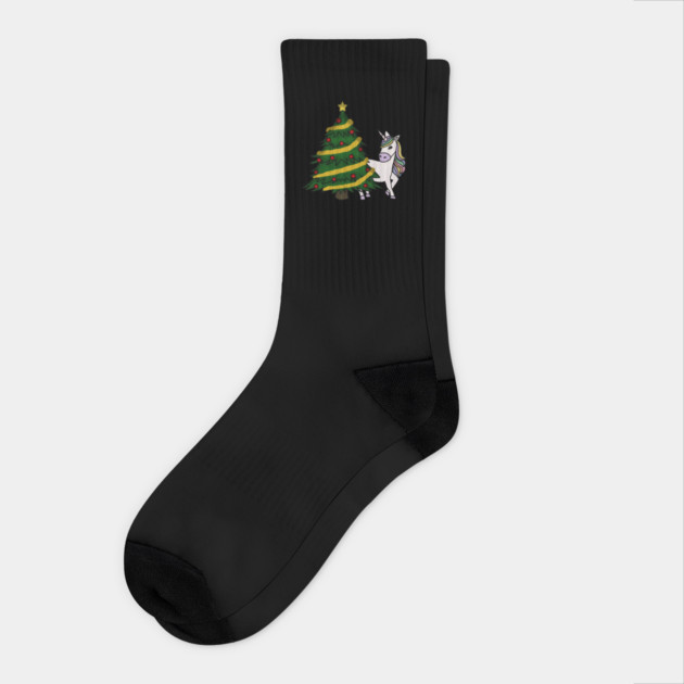 Unicorn Christmas Tree Festive Xmas Socks by logiamerch