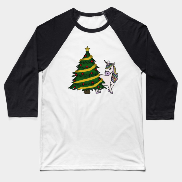 Unicorn Christmas Tree Festive Xmas Baseball T-Shirt by logiamerch