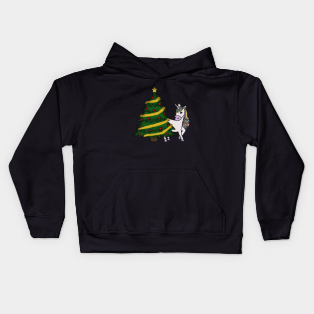 Unicorn Christmas Tree Festive Xmas Kids Hoodie by logiamerch