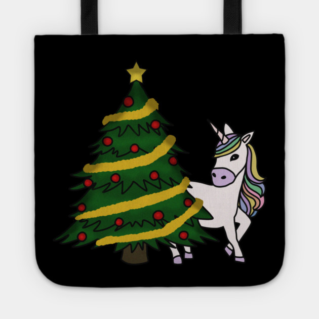 Unicorn Christmas Tree Festive Xmas Tote by logiamerch