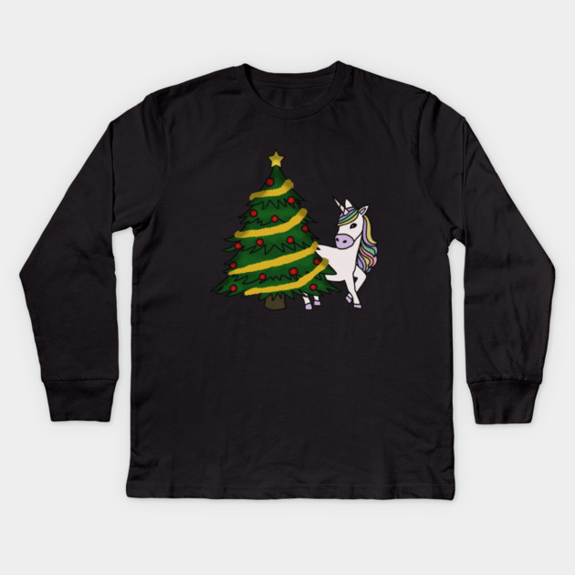 Unicorn Christmas Tree Festive Xmas Kids Long Sleeve T-Shirt by logiamerch