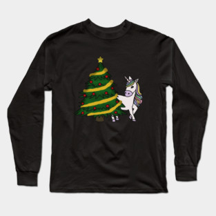 Unicorn Christmas Tree Festive Xmas Long Sleeve T-Shirt