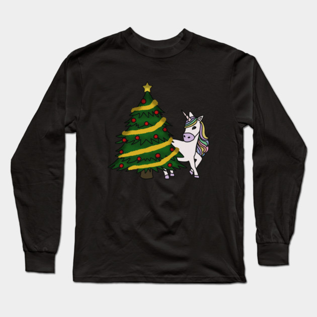 Unicorn Christmas Tree Festive Xmas Long Sleeve T-Shirt by logiamerch