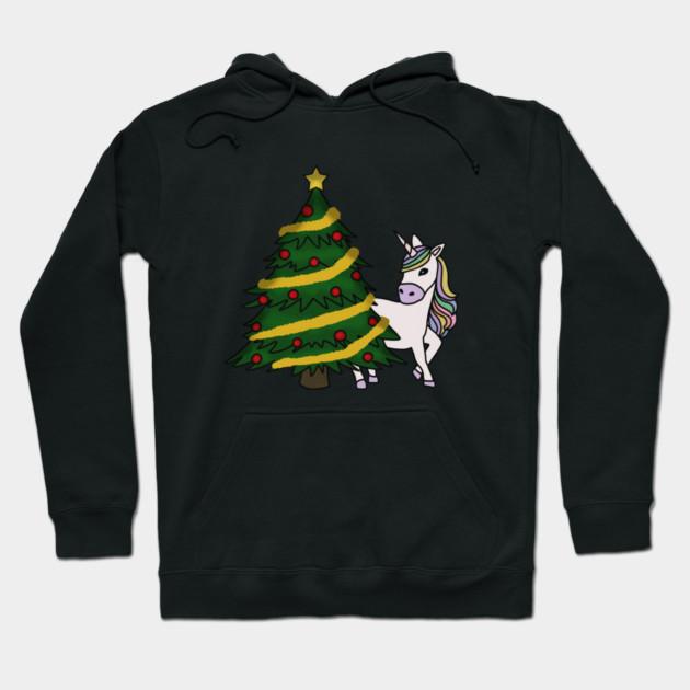 Unicorn Christmas Tree Festive Xmas Hoodie by logiamerch