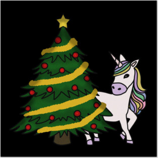 Unicorn Christmas Tree Festive Xmas Posters and Art