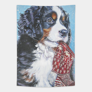 Bernese Mountain Dog Christmas Fine Art Painting Tapestry