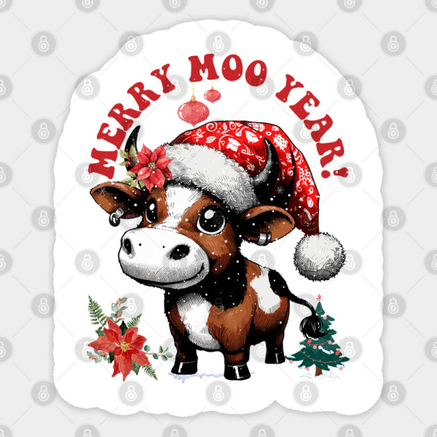 Jersey Cow - Merry Moo Year! Sticker by JessArty
