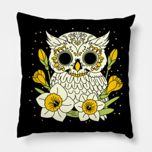December Narcissus & Owl Skull Pillow