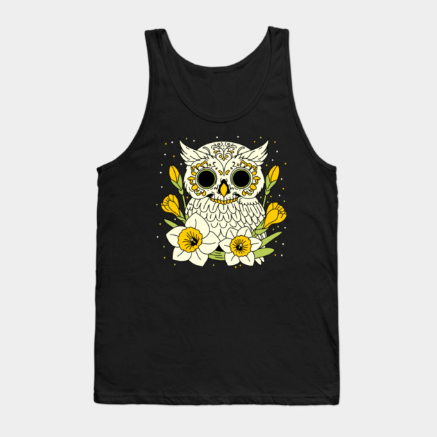 December Narcissus & Owl Skull Tank Top by H. R. Sinclair