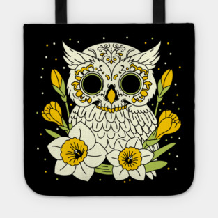 December Narcissus & Owl Skull Tote