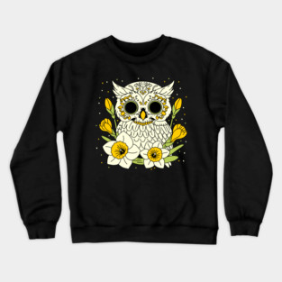 December Narcissus & Owl Skull Crewneck Sweatshirt