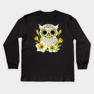 December Narcissus & Owl Skull Kids Long Sleeve T-Shirt