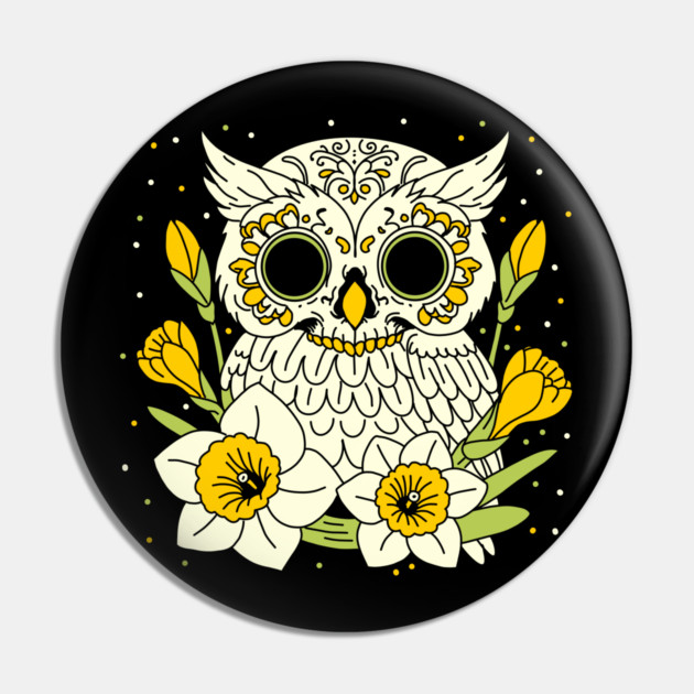 December Narcissus & Owl Skull Pin by H. R. Sinclair