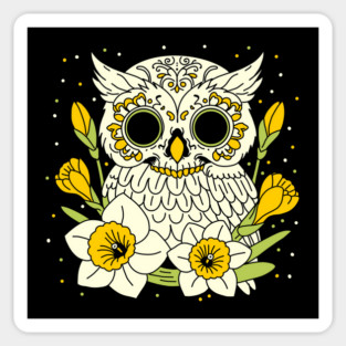 December Narcissus & Owl Skull Sticker