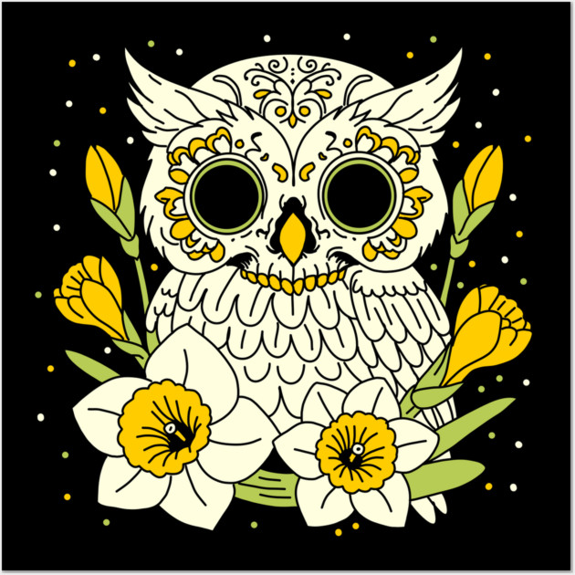 December Narcissus & Owl Skull Wall Art by H. R. Sinclair