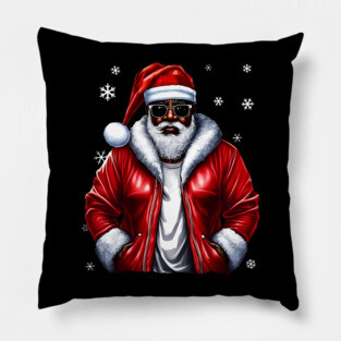 Cool Black Santa with Snow Flakes Pillow
