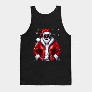 Cool Black Santa with Snow Flakes Tank Top