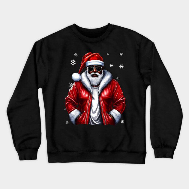 Cool Black Santa with Snow Flakes Crewneck Sweatshirt by UrbanLifeApparel