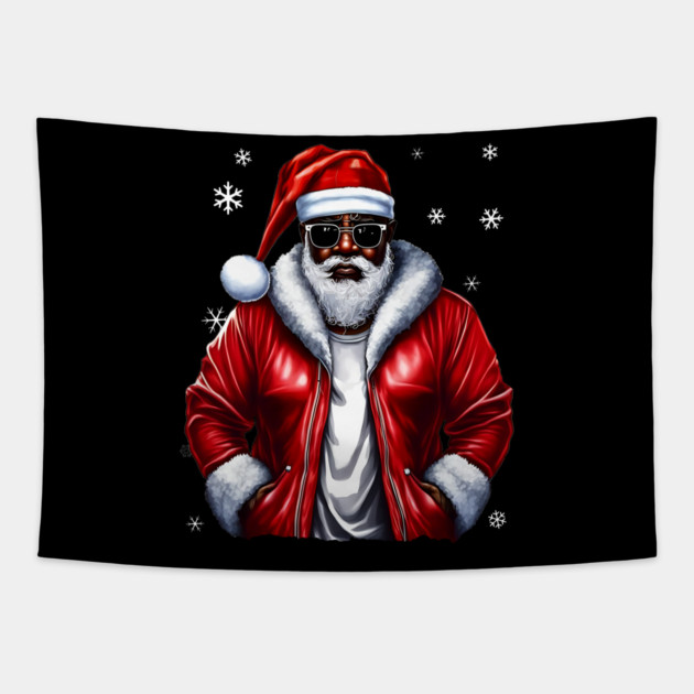 Cool Black Santa with Snow Flakes Tapestry by UrbanLifeApparel