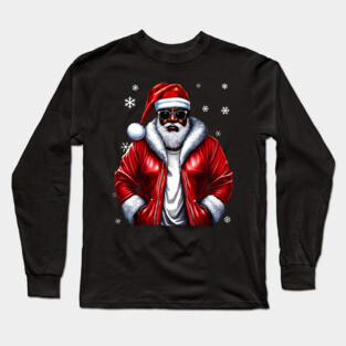 Cool Black Santa with Snow Flakes Long Sleeve T-Shirt