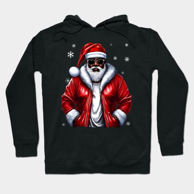 Cool Black Santa with Snow Flakes Hoodie by UrbanLifeApparel