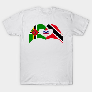 We Heart Dominica & Trinidad & USA Multinational Patriot Flag Series T-Shirt