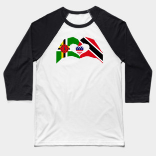 We Heart Dominica & Trinidad & USA Multinational Patriot Flag Series Baseball T-Shirt