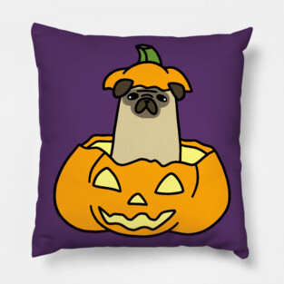Jack O' Lantern Pug Pillow