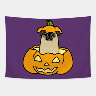 Jack O' Lantern Pug Tapestry
