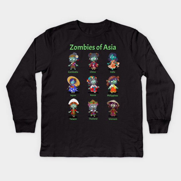 Zombies of Asia Kids Long Sleeve T-Shirt by H. R. Sinclair