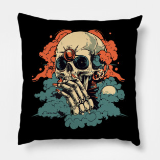Worried Skull - Futuristic Surreal Concept Art Pillow