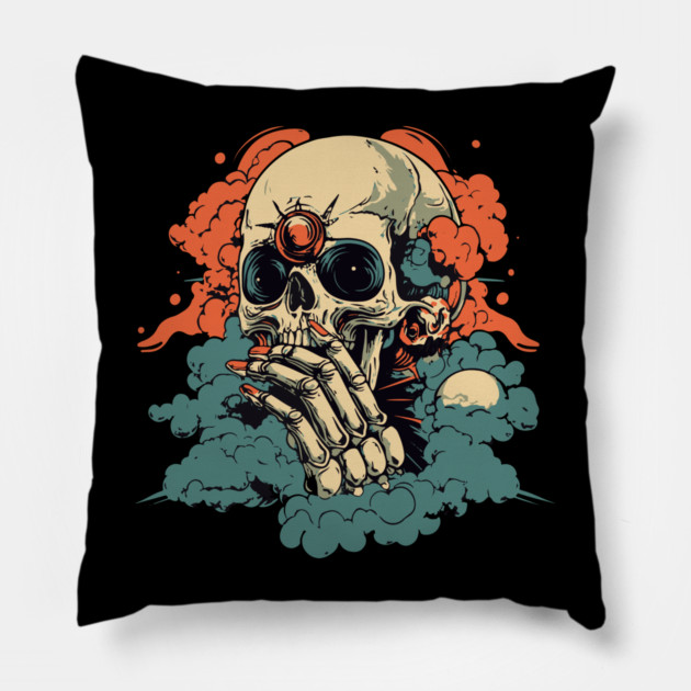 Worried Skull - Futuristic Surreal Concept Art Pillow by TuncGK