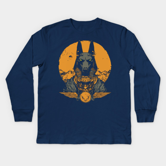 Anubis Rising - Ancient Egyptian God Mythology Kids Long Sleeve T-Shirt by TuncGK