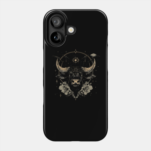 Taurus Zodiac - Art Nouveau Line Art Gold Phone Case by TuncGK
