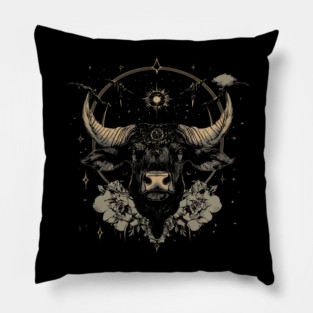 Taurus Zodiac - Art Nouveau Line Art Gold Pillow
