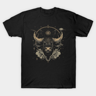 Taurus Zodiac - Art Nouveau Line Art Gold T-Shirt